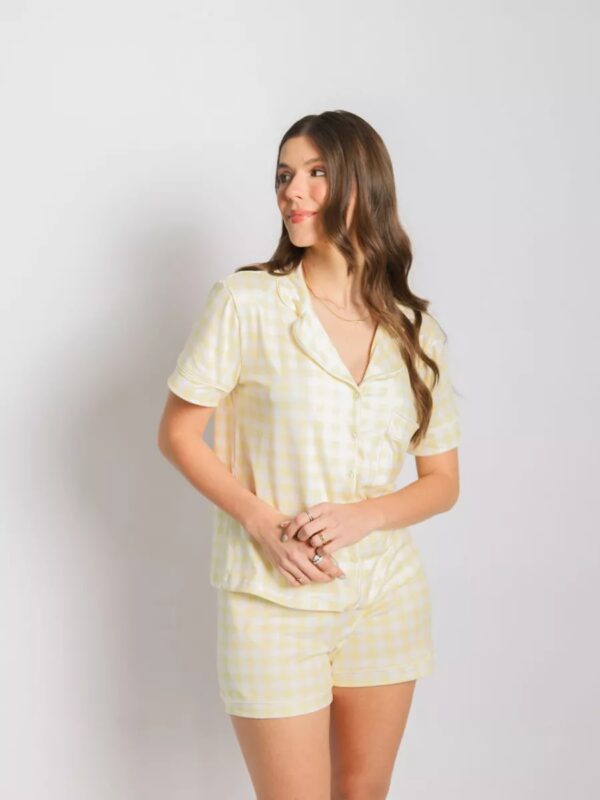 Pijama Feminino Americano Curto Vichy Amarelo