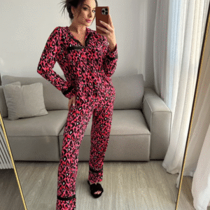 Pijama Feminino Americano Longo Rebeca Animal Print Pink