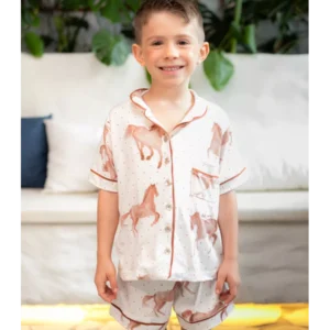 Pijama Infantil Unissex Americano Curto Cavalos