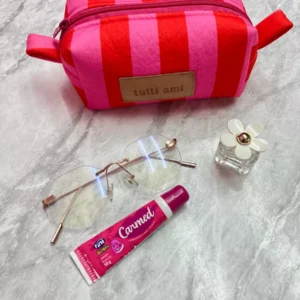 Mini Necessaire Estampa Exclusiva Listras Pink com Laranja