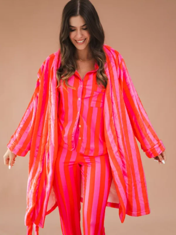 Roupão Ema Listras Pink e Laranja em Fleece - Imagem 5