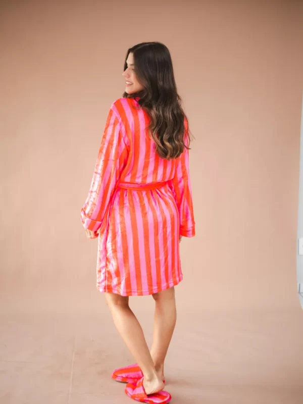 Roupão Ema Listras Pink e Laranja em Fleece - Imagem 3