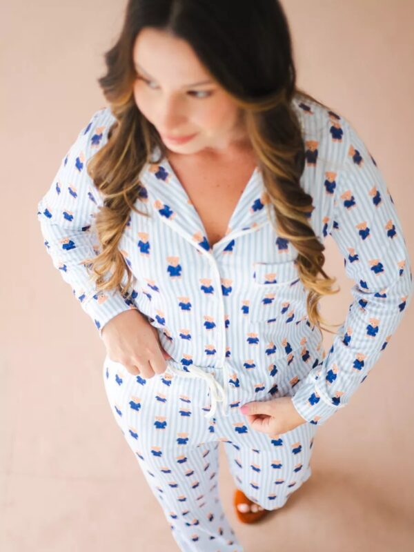 Pijama Americano Longo Aléxia Ursos Listras Azul