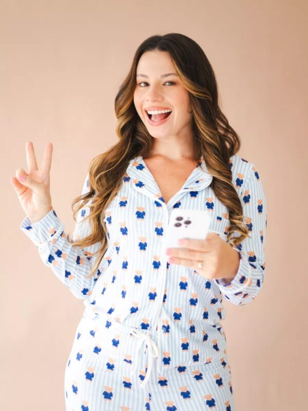 Pijama Americano Longo Aléxia Ursos Listras Azul - Imagem 2