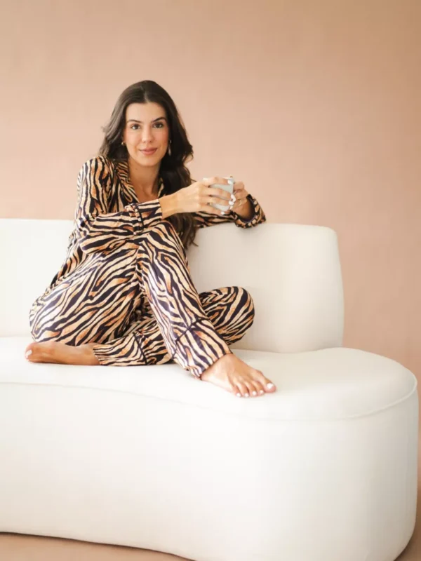 Pijama Feminino Americano Longo Rebeca Animal Print Tigre - Imagem 5