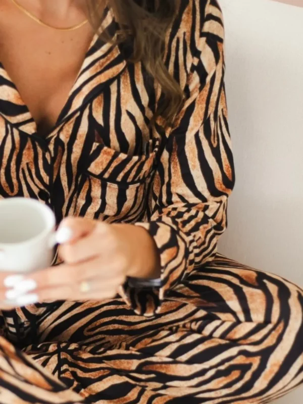 Pijama Feminino Americano Longo Rebeca Animal Print Tigre - Imagem 2
