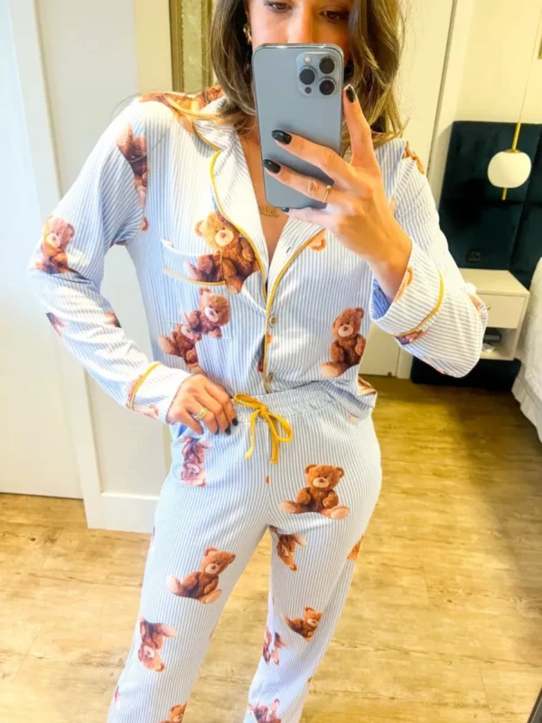 Pijama Feminino Americano Longo Aléxia New Bear Ursos - Imagem 3