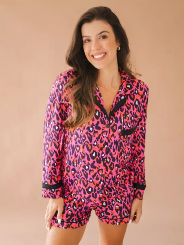 Pijama Feminino Americano Meia Estação Renata Animal Print Pink - Imagem 3