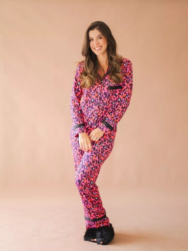 Pijama Feminino Americano Longo Rebeca Animal Print Pink - Imagem 3