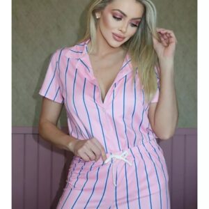 Pijama Feminino Americano Curto Listrado Rosa e Azul