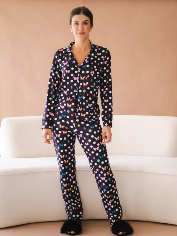 Pijama Feminino Americano Longo Aléxia Borboletas Poás - Imagem 2
