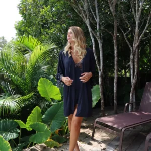 Robe Preto em Poliamida com Renda