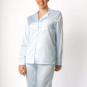 Pijama Feminino Americano Longo Cetim Listras Azul