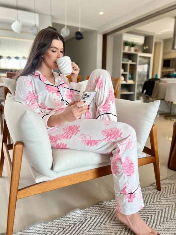 Pijama Feminino Americano Longo Aléxia Toile Jouy - Imagem 5
