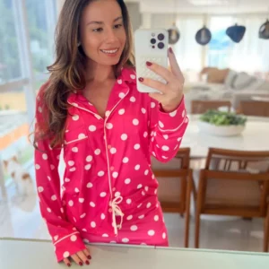 Pijama Feminino Americano Longo Pink Poás