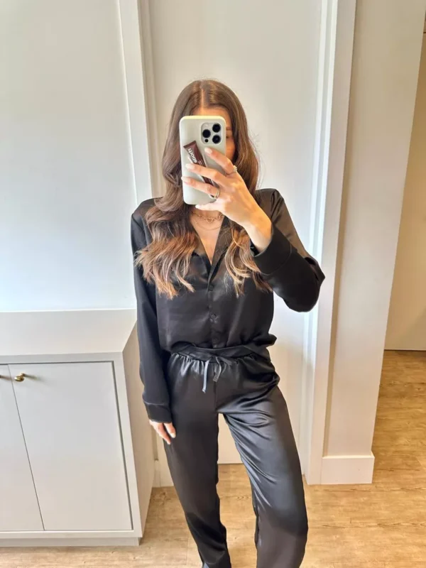 Pijama Feminino Americano Longo Cetim Preto - Imagem 2