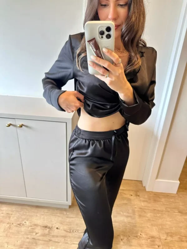 Pijama Feminino Americano Longo Cetim Preto - Imagem 3