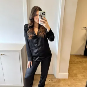 Pijama Feminino Americano Longo Cetim Preto