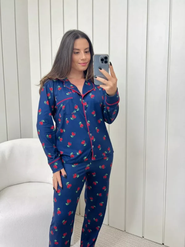 Pijama Feminino Americano Longo Cereja - Imagem 2