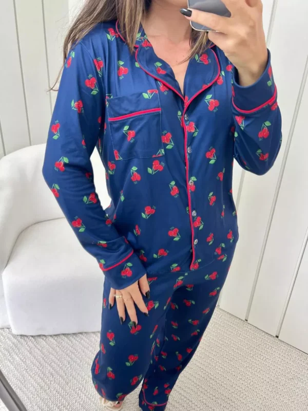 Pijama Feminino Americano Longo Cereja - Imagem 3