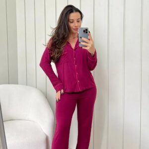 Pijama Feminino Americano Longo Viscose Roxo