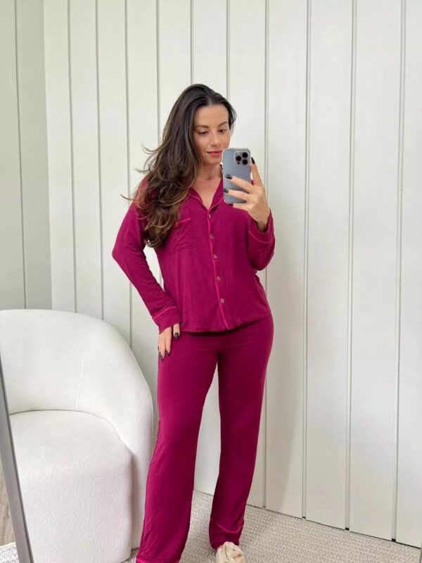 Pijama Feminino Americano Longo Viscose Roxo