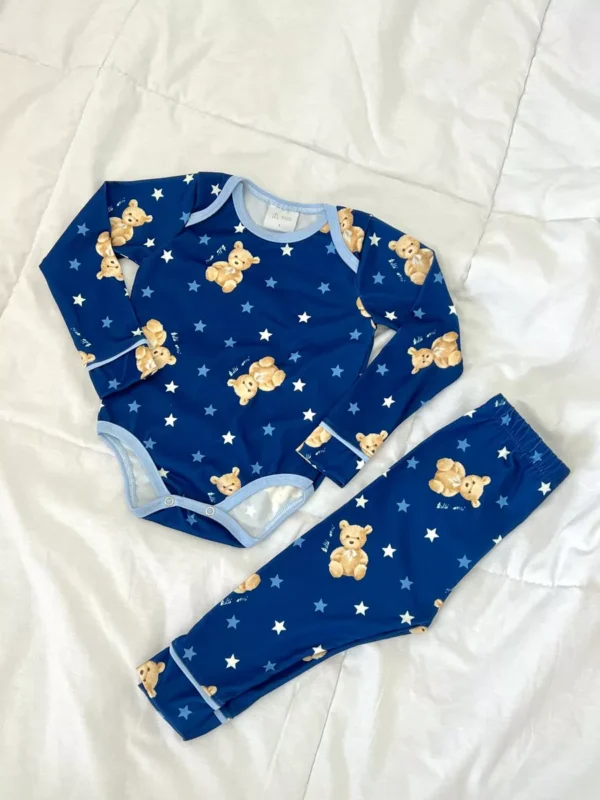 Body Bebê Pijama Ursos Estrelas