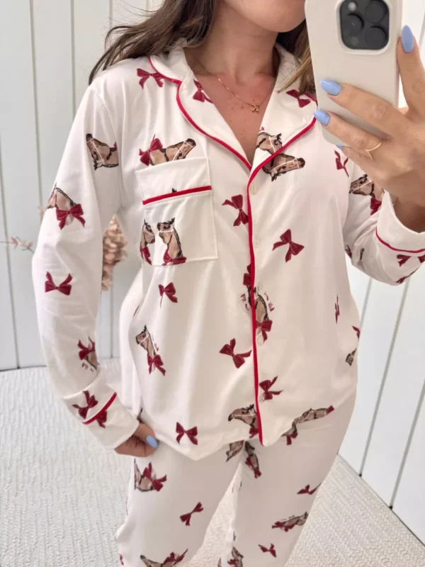 Pijama Feminino Americano Longo Laços Cavalos - Imagem 3