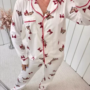 Pijama Feminino Americano Longo Laços Cavalos