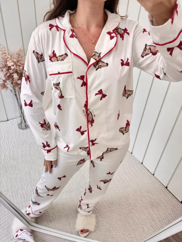 Pijama Feminino Americano Longo Laços Cavalos