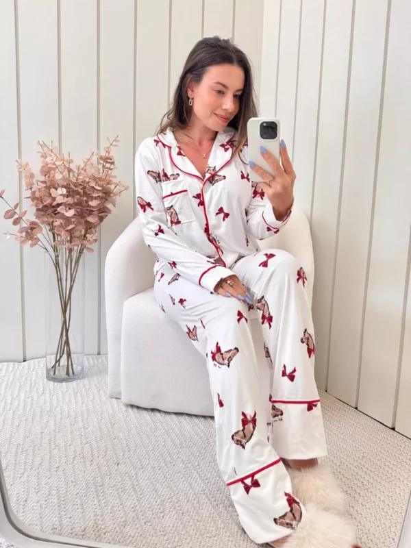 Pijama Feminino Americano Longo Laços Cavalos - Imagem 4