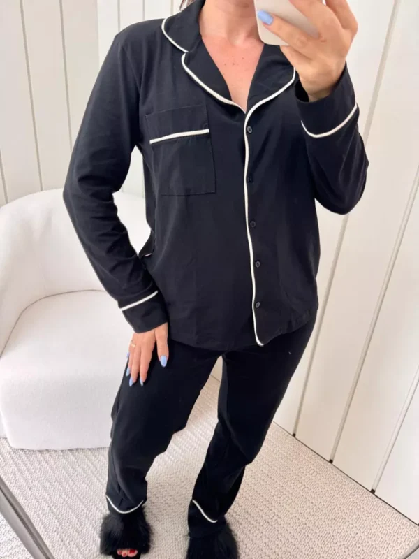Pijama Feminino Americano Longo Algodão Preto - Imagem 5