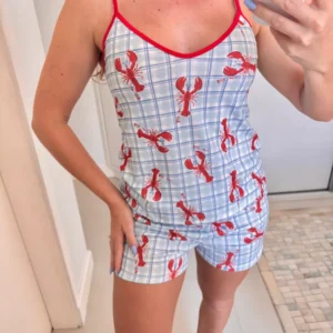 Pijama Feminino Curto Alcinha Lagosta