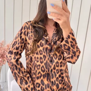 Pijama Feminino Americano Longo Cetim Onça