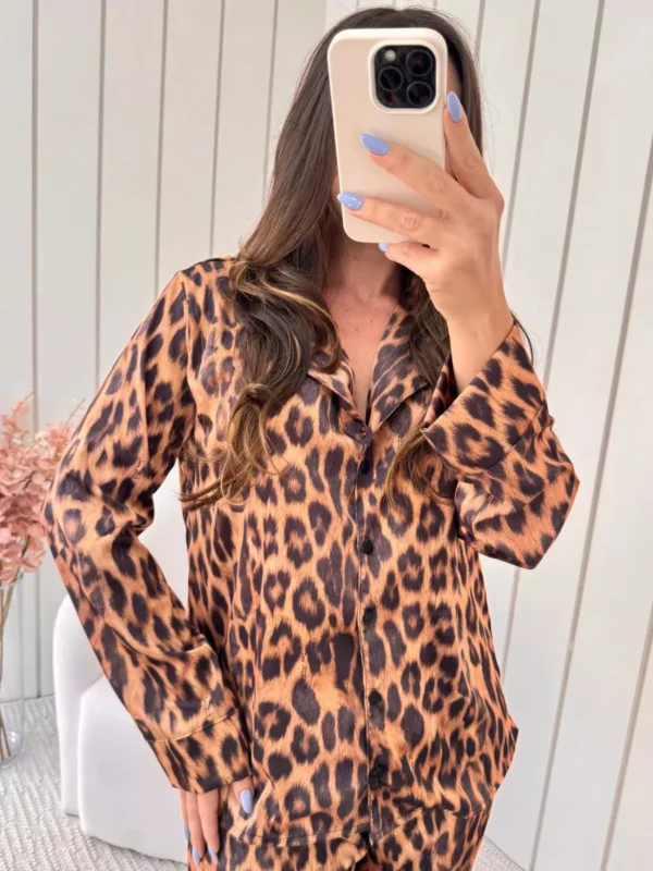 Pijama Feminino Americano Longo Cetim Onça