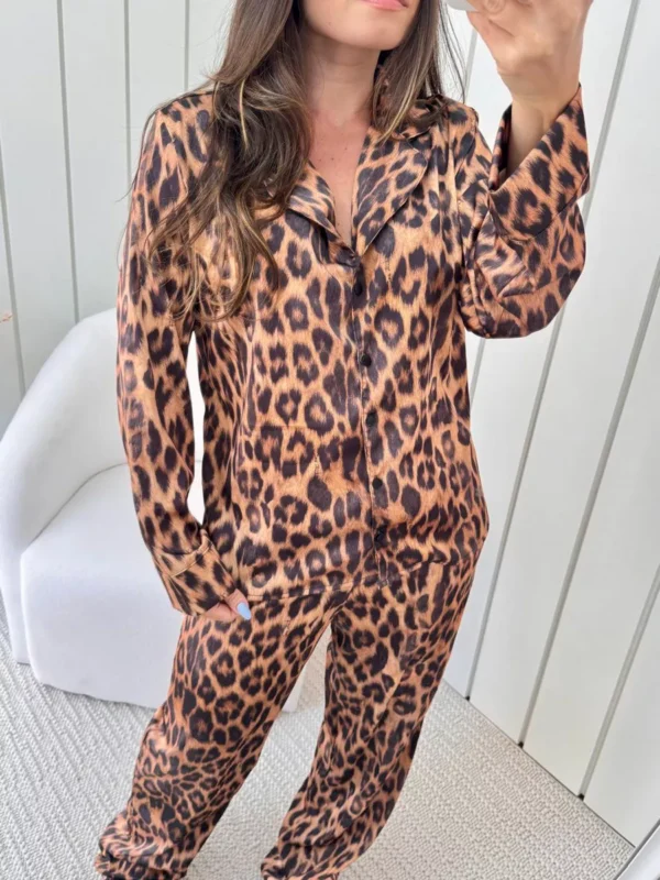 Pijama Feminino Americano Longo Cetim Onça - Imagem 3