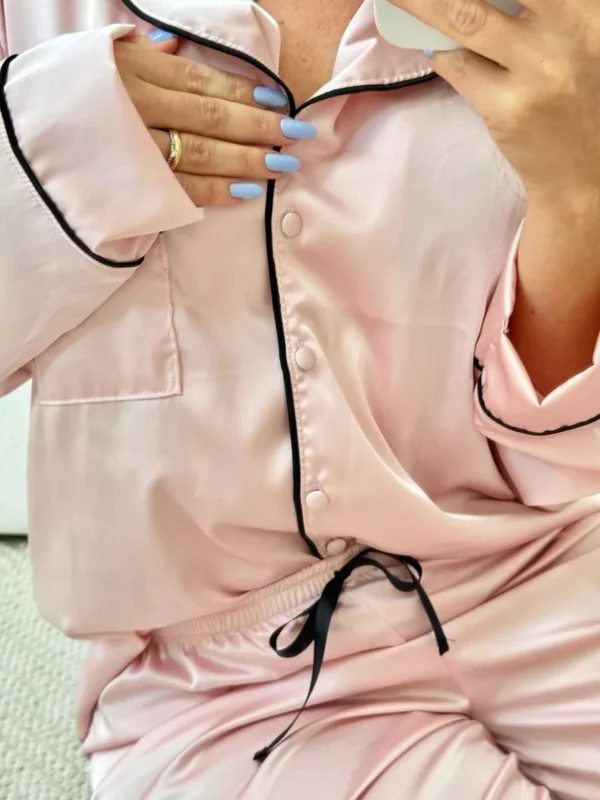 Pijama Feminino Americano Longo Cetim Rosa - Imagem 2
