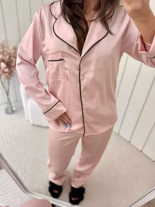 Pijama Feminino Americano Longo Cetim Rosa - Imagem 3