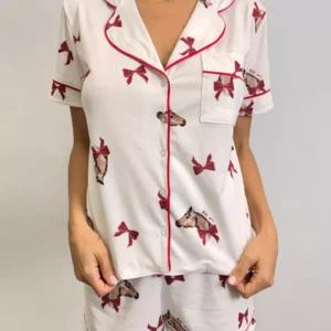 Pijama Feminino Americano Curto Cavalos Laços