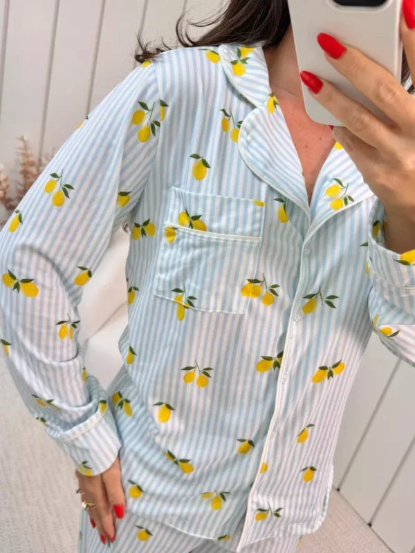 Pijama Feminino Americano Longo Listrado Limão - Imagem 2