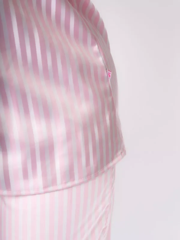 Pijama Feminino Americano Longo Cetim Listras Rosa - Imagem 2