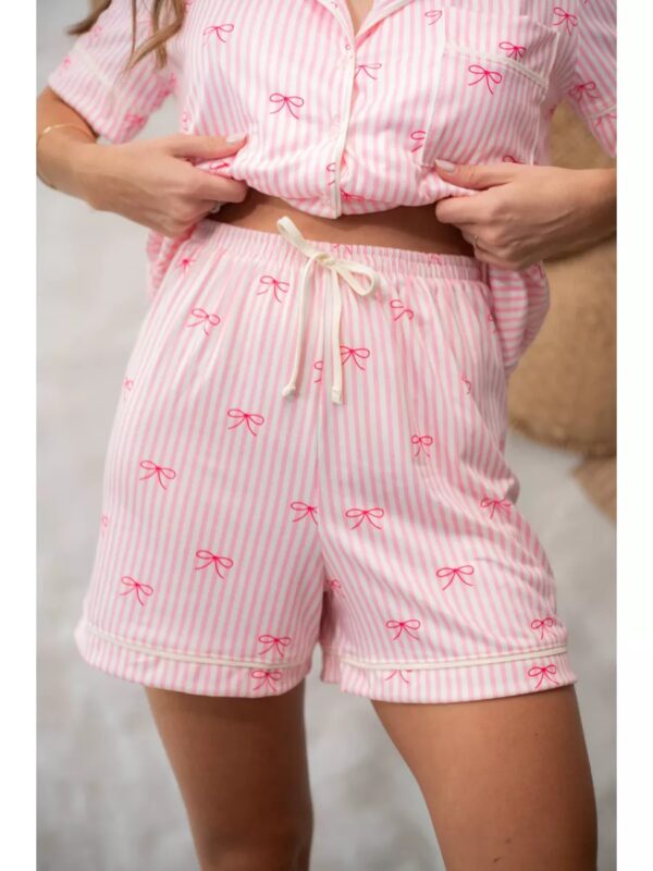 Pijama Feminino Americano Curto Laços Rosa - Imagem 4