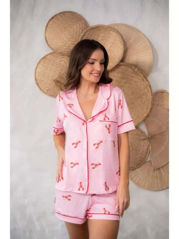 Pijama Feminino Americano Curto Lagosta Rosa - Imagem 3