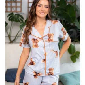 Pijama Feminino Americano Curto Agda New Bear Ursos
