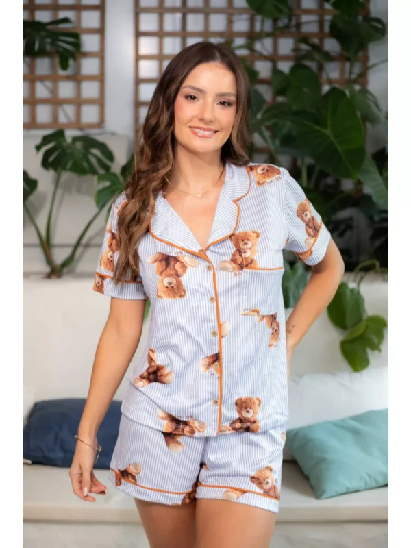 Pijama Feminino Americano Curto Agda New Bear Ursos