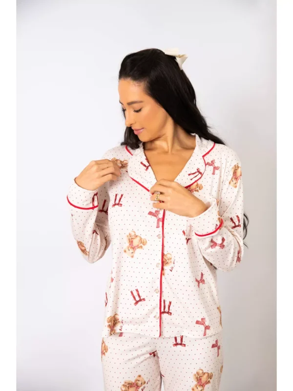 Pijama Feminino Americano Longo Ursos Laços - Imagem 2
