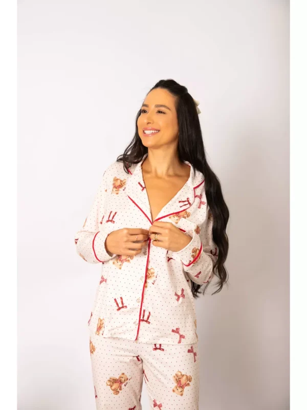 Pijama Feminino Americano Longo Ursos Laços - Imagem 4