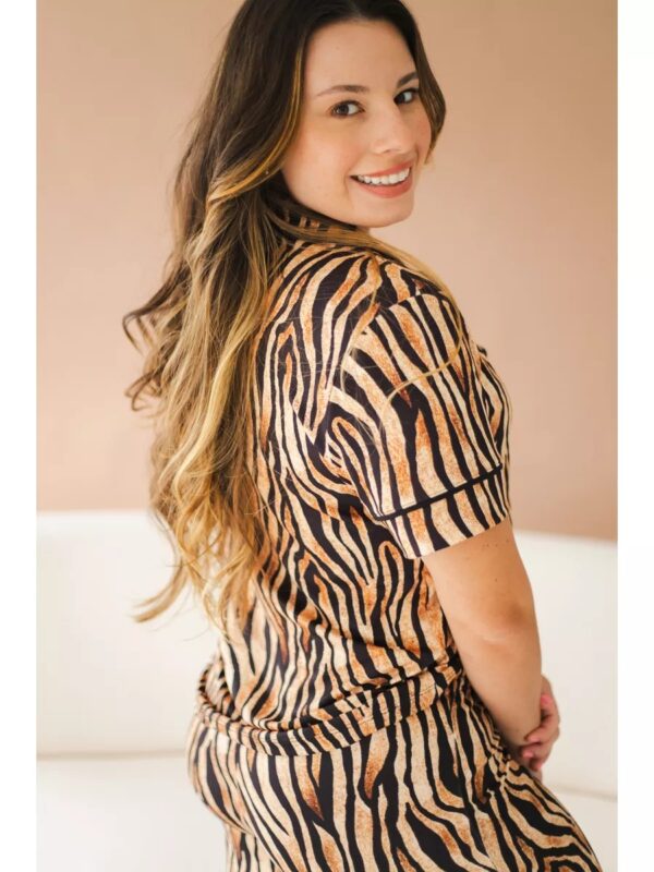 Pijama Feminino Americano Curto Agda Animal Print Tigre - Imagem 3