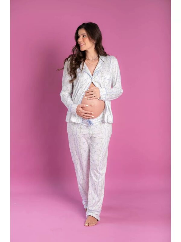 Pijama Feminino Americano Longo Laços e Flores