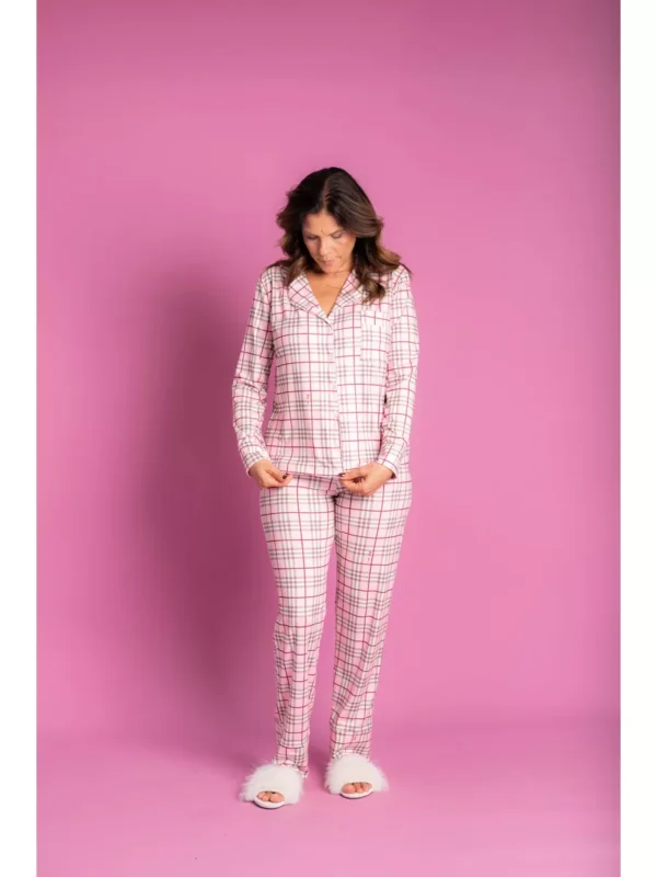Pijama Feminino Americano Longo Xadrez - Imagem 5